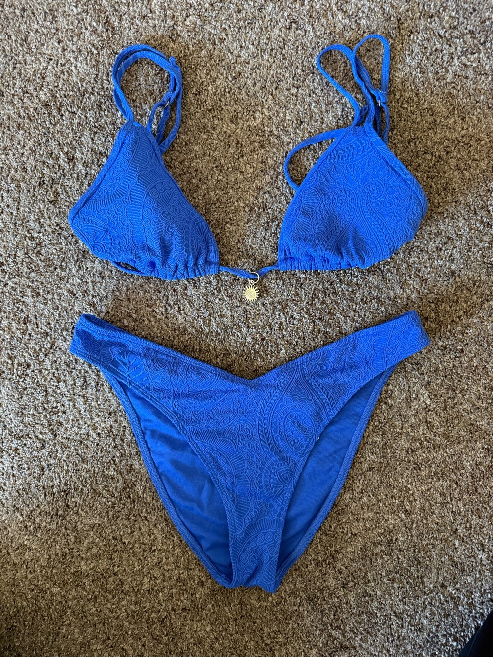 Hollister Royal Blue Textured Triangle Bikini Set